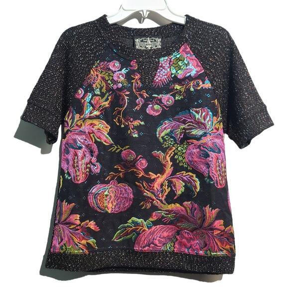 Anthropologie James Coviello Pink Floral Metallic Brocade Knit Top Size Medium - Picture 2 of 8